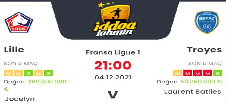 Lille Troyes İddaa Maç Tahmini 4 Aralık 2021