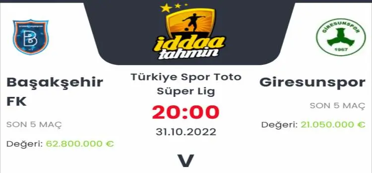 Başakşehir Giresunspor İddaa Maç Tahmini 31 Ekim 2022