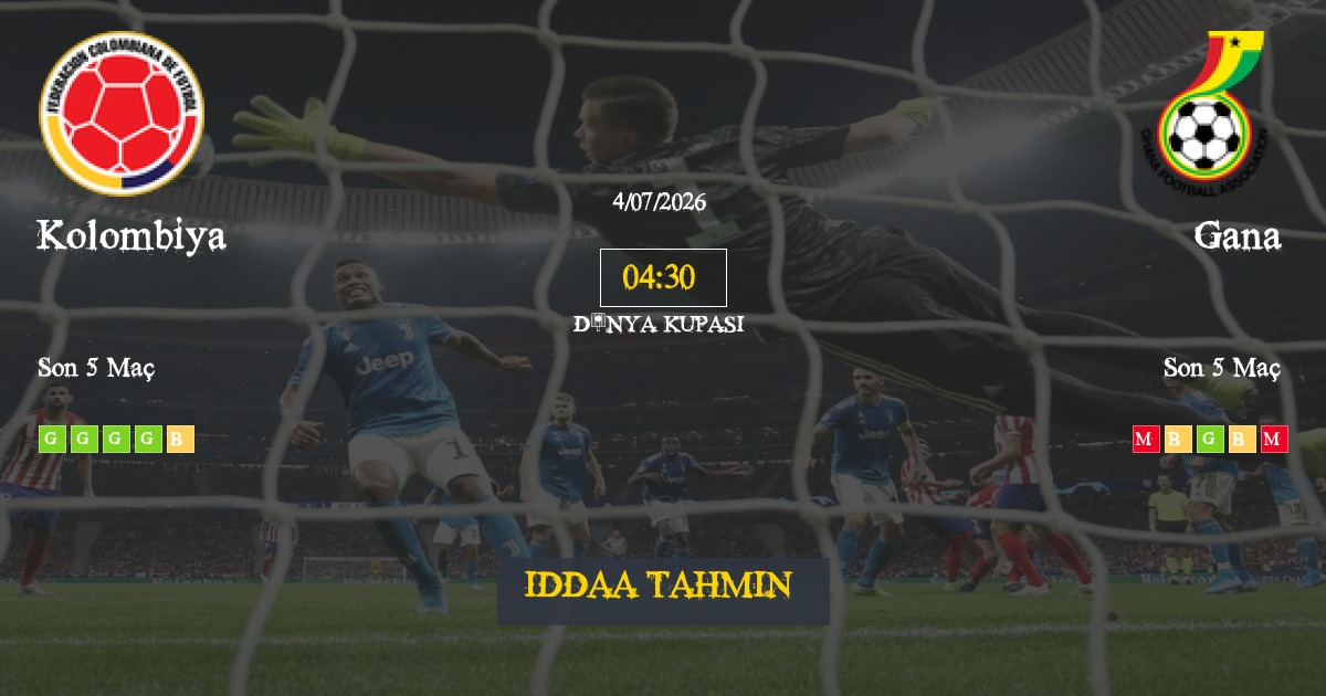 Kolombiya Gana İddaa Maç Tahmini 04 Temmuz 2026