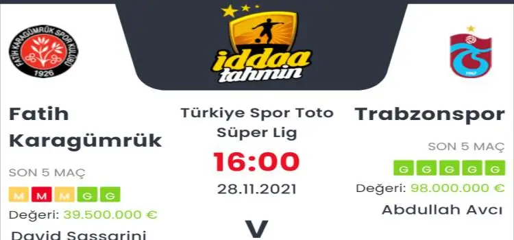 Fatih Karagümrük Trabzonspor İddaa Maç Tahmini 28 Kasım 2021