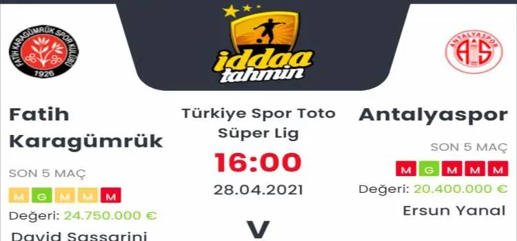 Fatih Karagümrük Antalyaspor İddaa Maç Tahmini 28 Nisan 2021