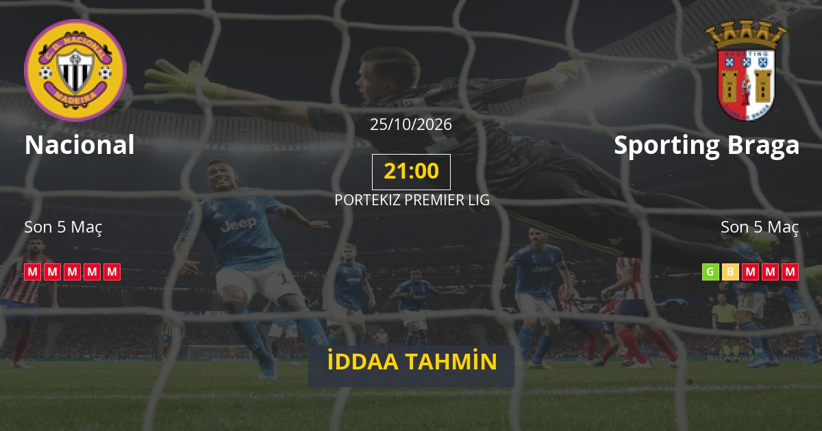 Nacional Sporting Braga İddaa Maç Tahmini 25 Ekim 2026