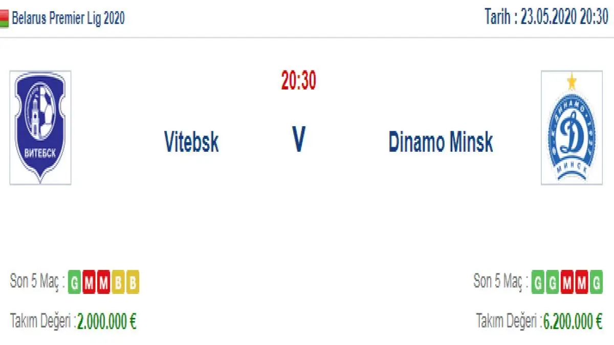 Vitebsk Dinamo Minsk İddaa ve Maç Tahmini 23 Mayıs 2020