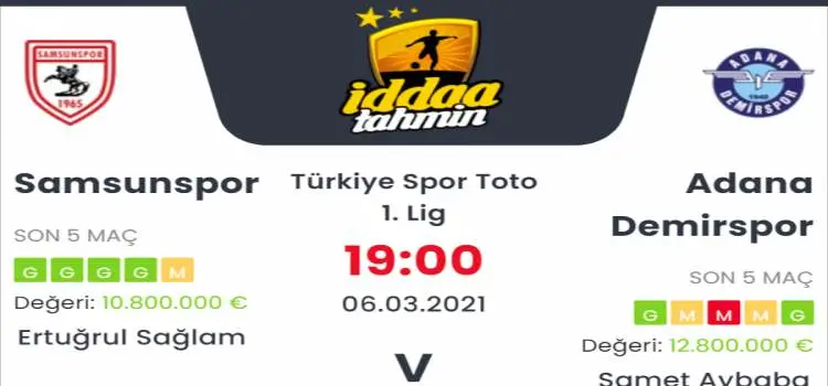 Samsunspor Adana Demirspor Maç Tahmini ve İddaa Tahminleri : 6 Mart 2021