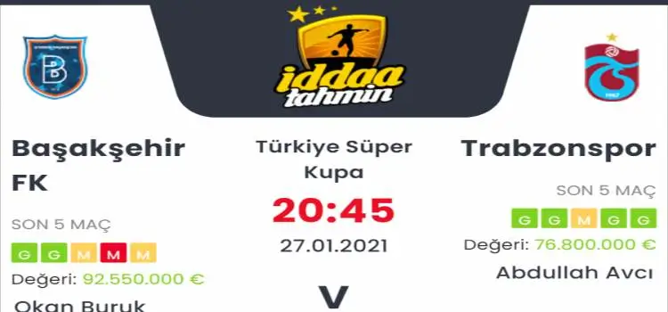 Başakşehir Trabzonspor Maç Tahmini ve İddaa Tahminleri : 27 Ocak 2021