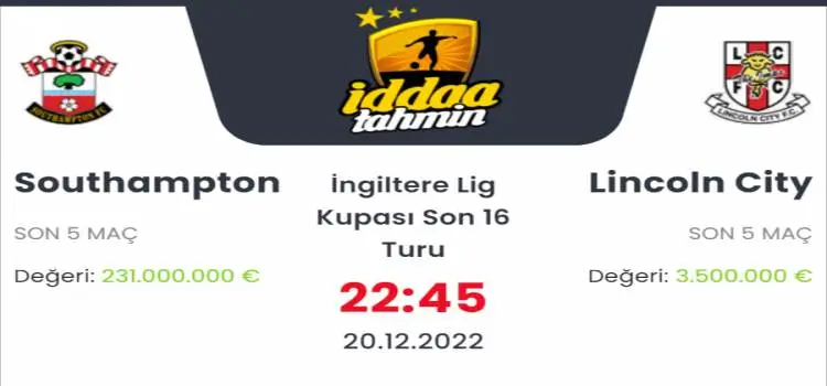 Southampton Lincoln İddaa Maç Tahmini 20 Aralık 2022