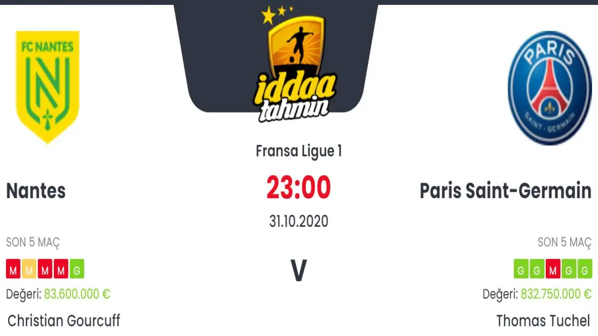 Nantes PSG İddaa ve Maç Tahmini 31 Ekim 2020