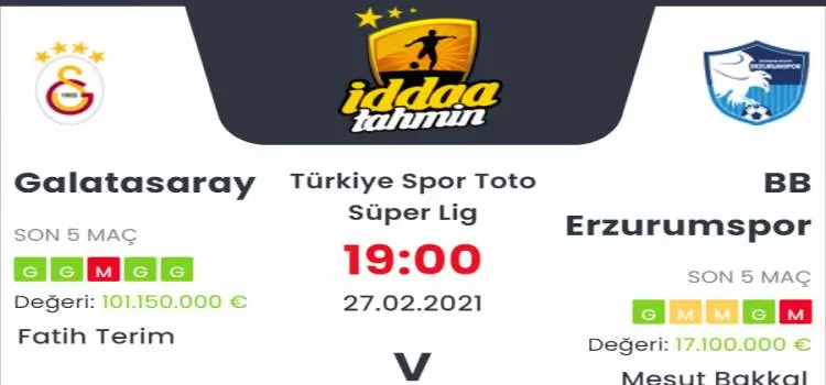 Galatasaray Erzurumspor Maç Tahmini ve İddaa Tahminleri : 27 Şubat 2021