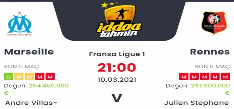 Marsilya Rennes Maç Tahmini ve İddaa Tahminleri : 10 Mart 2021