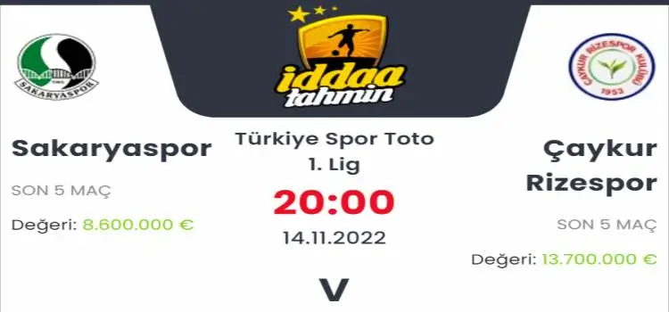 Sakaryaspor Çaykur Rizespor İddaa Maç Tahmini 14 Kasım 2022