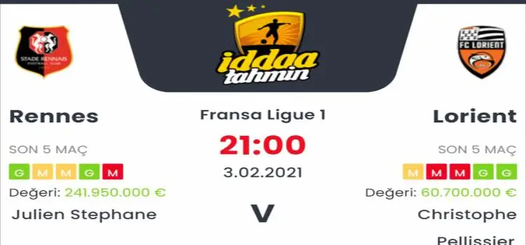 Rennes Lorient Maç Tahmini ve İddaa Tahminleri : 3 Şubat 2021