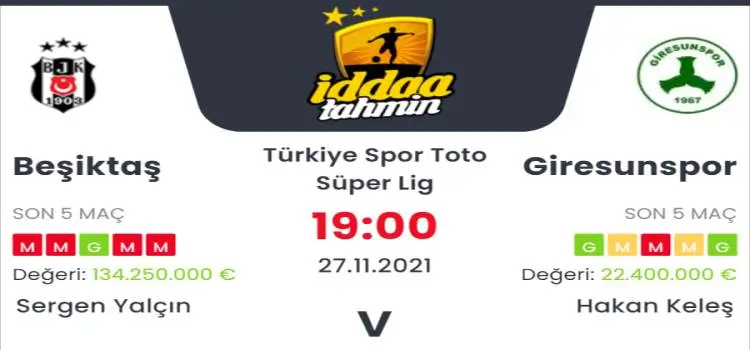 Beşiktaş Giresunspor İddaa Maç Tahmini 27 Kasım 2021