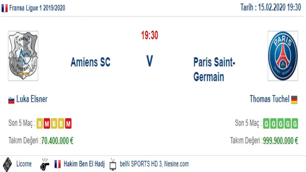 Amiens PSG İddaa ve Maç Tahmini 15 Şubat 2020