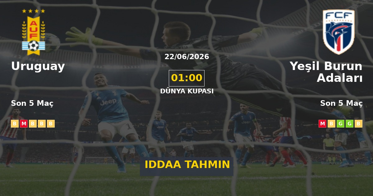 Uruguay Yeşil Burun Adaları İddaa Maç Tahmini 22 Haziran 2026