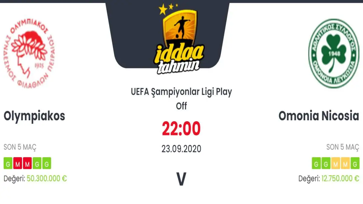 Olympiakos Omonia İddaa ve Maç Tahmini 23 Eylül 2020