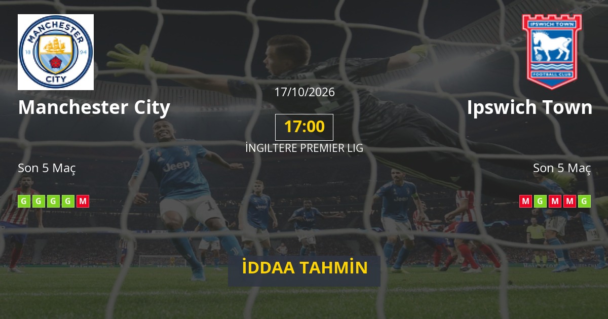 Manchester City Ipswich Town İddaa Maç Tahmini 17 Ekim 2026