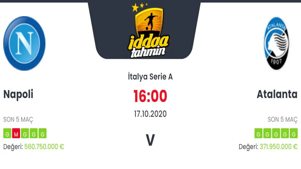 Napoli Atalanta İddaa ve Maç Tahmini 17 Ekim 2020