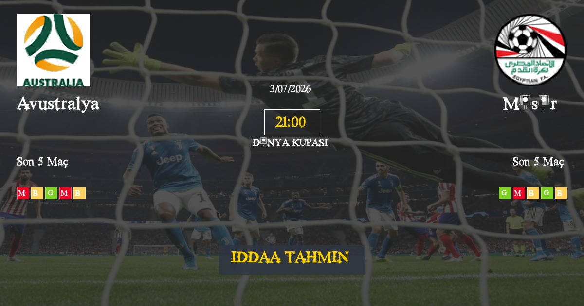 Avustralya Mısır İddaa Maç Tahmini 03 Temmuz 2026