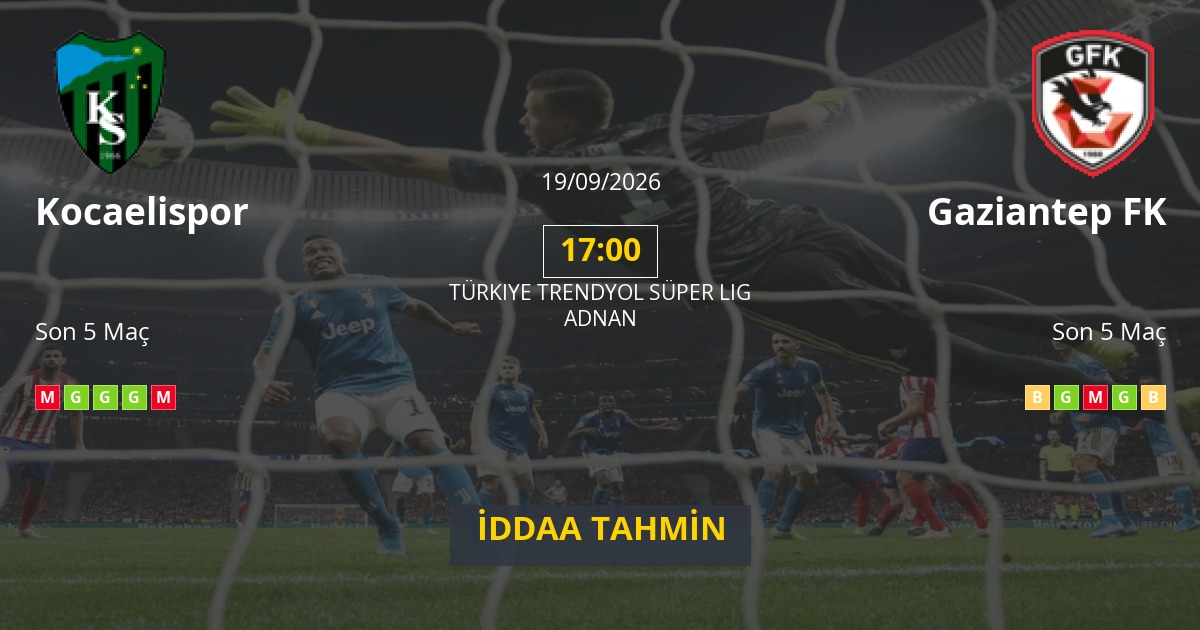 Kocaelispor Gaziantep FK İddaa Maç Tahmini 19 Eylül 2026