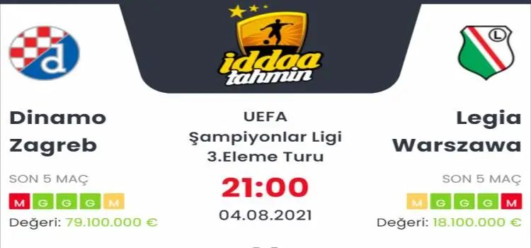 Dinamo Zagreb Legia Varşova İddaa Maç Tahmini 4 Ağustos 2021