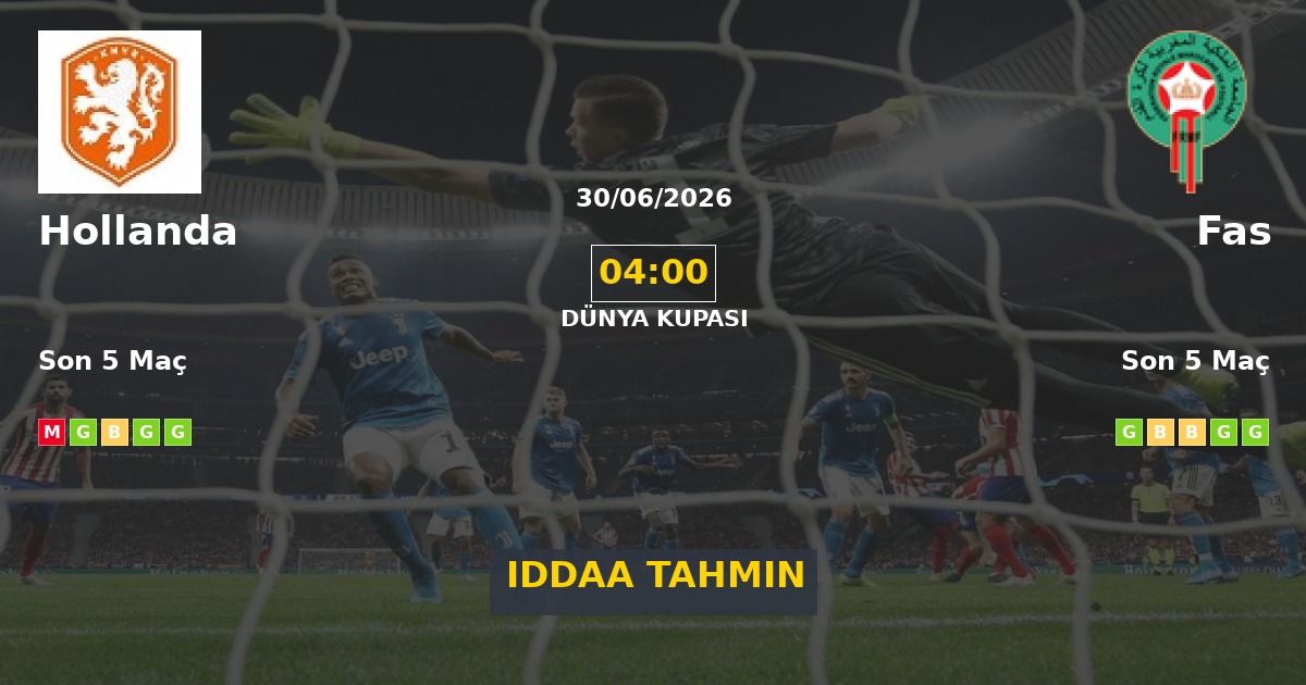 Hollanda Fas İddaa Maç Tahmini 30 Haziran 2026