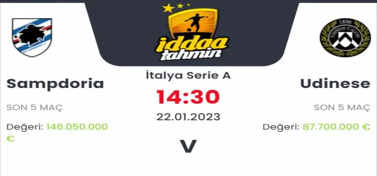 Sampdoria Udinese İddaa Maç Tahmini 22 Ocak 2023