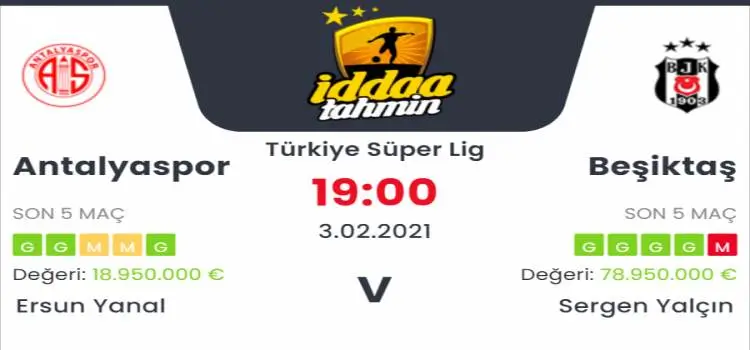 Antalyaspor Beşiktaş Maç Tahmini ve İddaa Tahminleri : 3 Şubat 2021