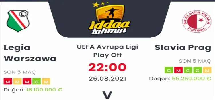 Legia Varşova Slavia Prag İddaa Maç Tahmini 26 Ağustos 2021