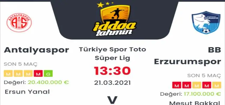 Antalyaspor Erzurumspor Maç Tahmini ve İddaa Tahminleri : 21 Mart 2021