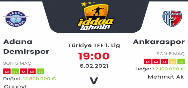 Adana Demirspor Ankaraspor Maç Tahmini ve İddaa Tahminleri : 6 Şubat 2021