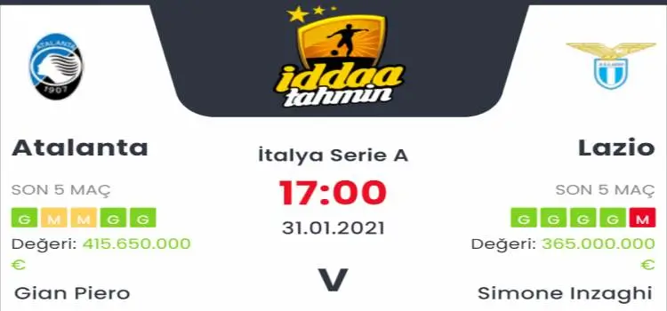 Atalanta Lazio Maç Tahmini ve İddaa Tahminleri : 31 Ocak 2021