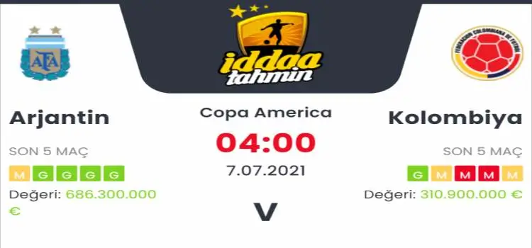 Arjantin Kolombiya İddaa Maç Tahmini 7 Temmuz 2021