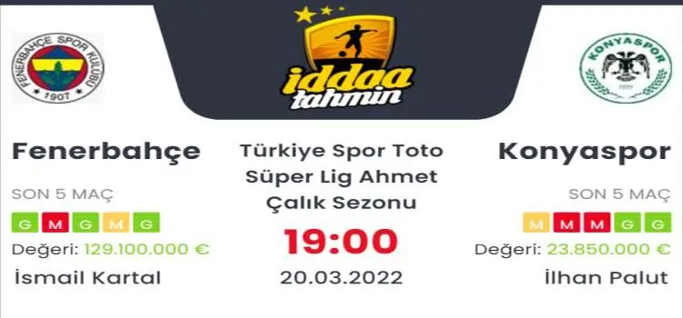 Fenerbahçe Konyaspor İddaa Maç Tahmini 20 Mart 2022