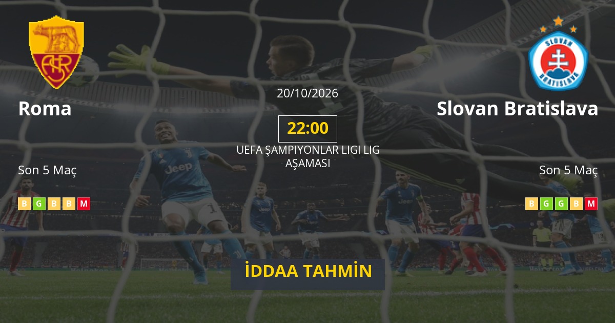 Roma Slovan Bratislava İddaa Maç Tahmini 20 Ekim 2026