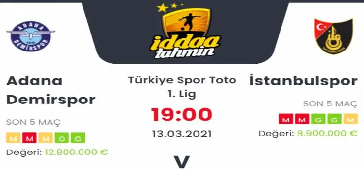 Adana Demirspor İstanbulspor Maç Tahmini ve İddaa Tahminleri : 13 Mart 2021