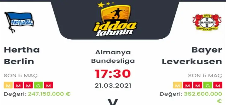 Hertha Berlin Bayer Leverkusen Maç Tahmini ve İddaa Tahminleri : 21 Mart 2021