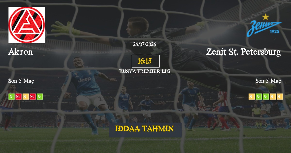 Akron Zenit St. Petersburg İddaa Maç Tahmini 25 Temmuz 2026