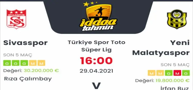 Sivasspor Yeni Malatyaspor İddaa Maç Tahmini 29 Nisan 2021