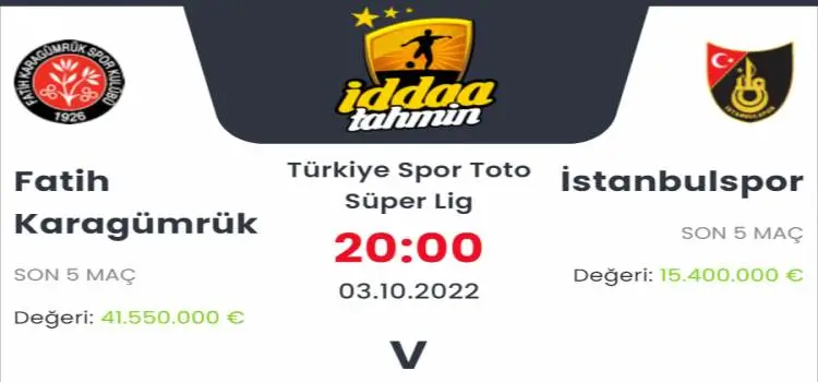 Fatih Karagümrük İstanbulspor İddaa Maç Tahmini 3 Ekim 2022