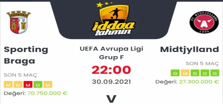 Braga Midtjylland İddaa Maç Tahmini 30 Eylül 2021