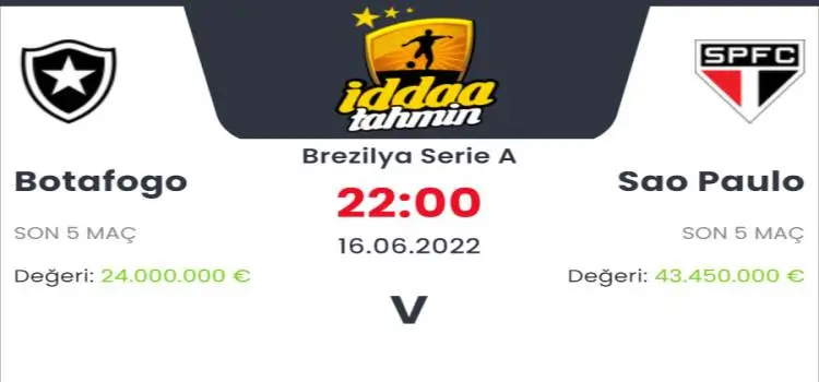 Botafogo Sao Paulo İddaa Maç Tahmini 16 Haziran 2022