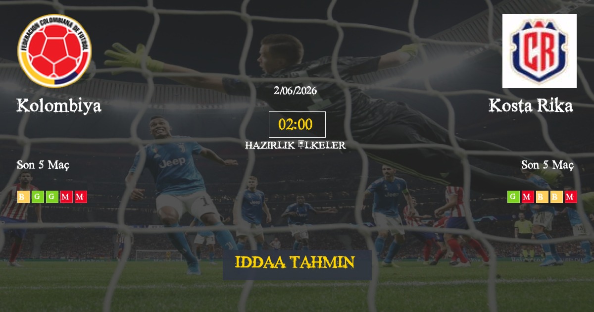 Kolombiya Kosta Rika İddaa Maç Tahmini 02 Haziran 2026