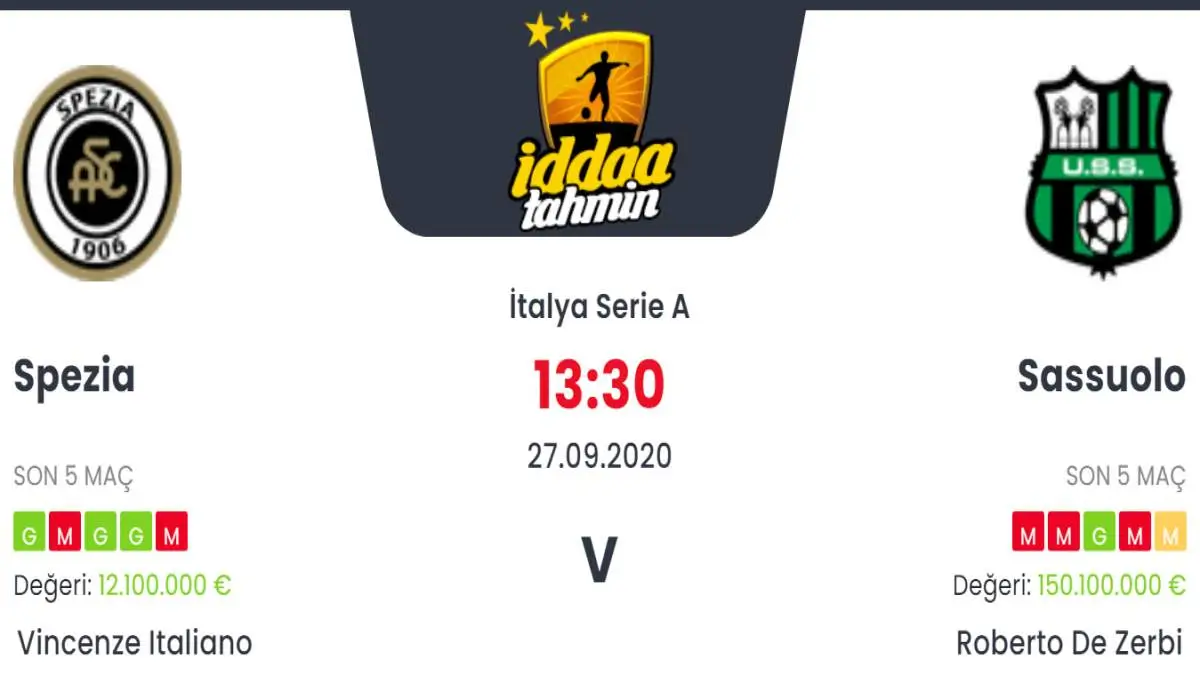 Spezia Sassuolo İddaa ve Maç Tahmini 27 Eylül 2020
