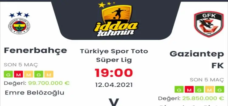 Fenerbahçe Gaziantep İddaa Maç Tahmini 12 Nisan 2021