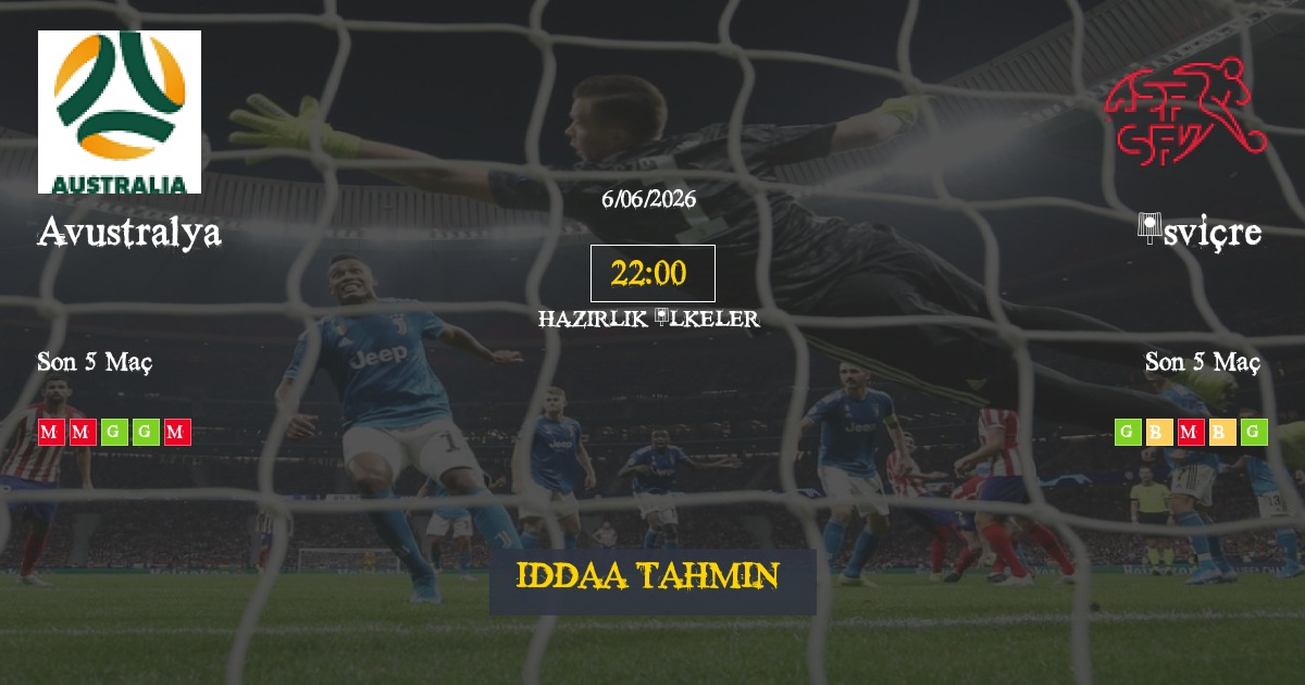 Avustralya İsviçre İddaa Maç Tahmini 06 Haziran 2026