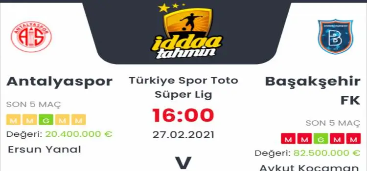 Antalyaspor Başakşehir Maç Tahmini ve İddaa Tahminleri : 27 Şubat 2021