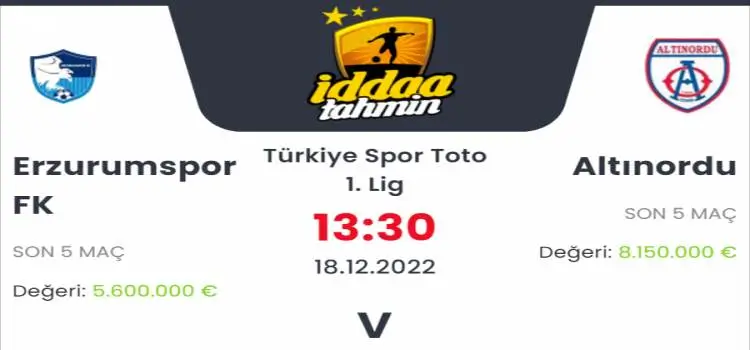 Erzurumspor Altınordu İddaa Maç Tahmini 18 Aralık 2022
