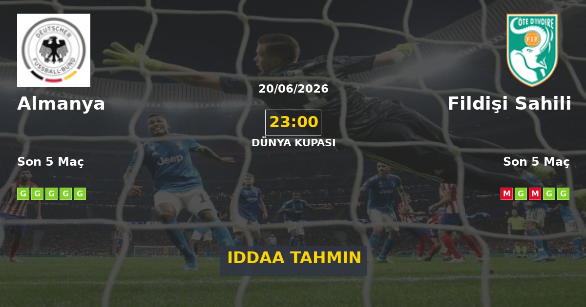 Almanya Fildişi Sahili İddaa Maç Tahmini 20 Haziran 2026