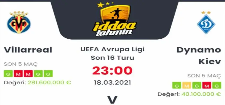 Villarreal Dinamo Kiev Maç Tahmini ve İddaa Tahminleri : 18 Mart 2021