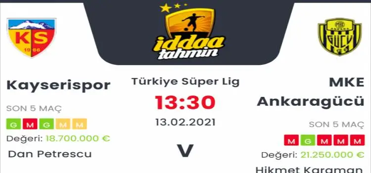 Kayserispor Ankaragücü Maç Tahmini ve İddaa Tahminleri : 13 Şubat 2021